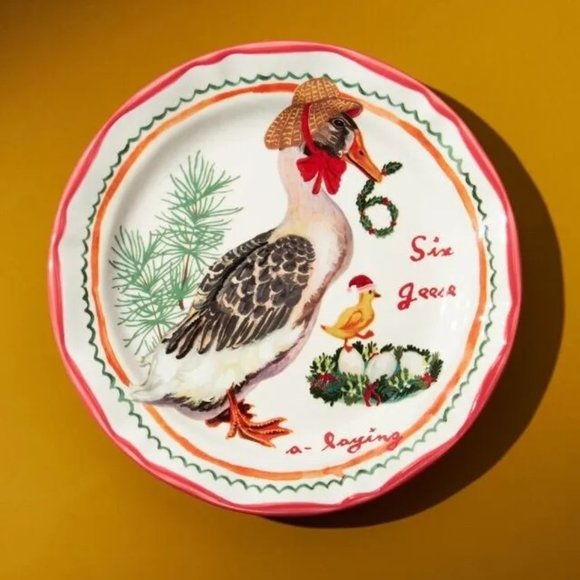 Anthropologie Nathalie Lete Twelve Days of Christmas Plate Six Geese Laying NEW